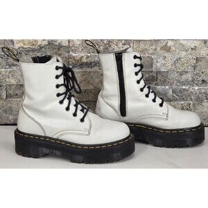 Dr. Martens Jadon Platform Combat Boots White Leather Zip Up Womens US 6 | EU 37